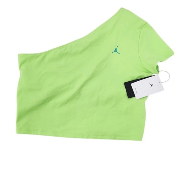 NWT Nike Jordan Asymmetric One-Shoulder Active Crop Top - Neon Green, Size L - Picture 2 of 7
